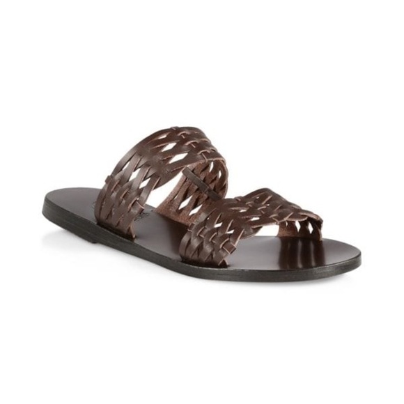 ANCIENT GREEK SANDALS Melia Meliva Woven Brown Toe Slip On Leather 39 - Picture 1 of 10